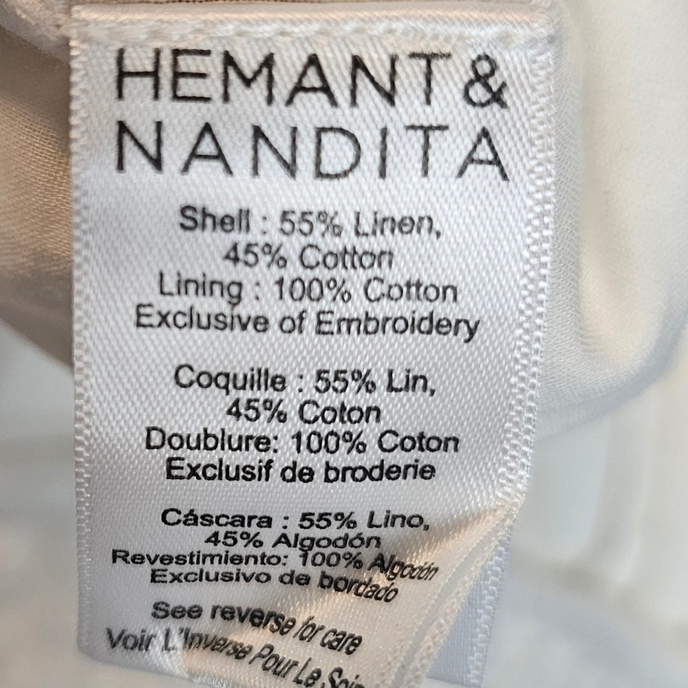 Hemant & Nandita Linen Blend Wide Leg Jumpsuit White Size Large Bridal Resort - Picture 14 of 15